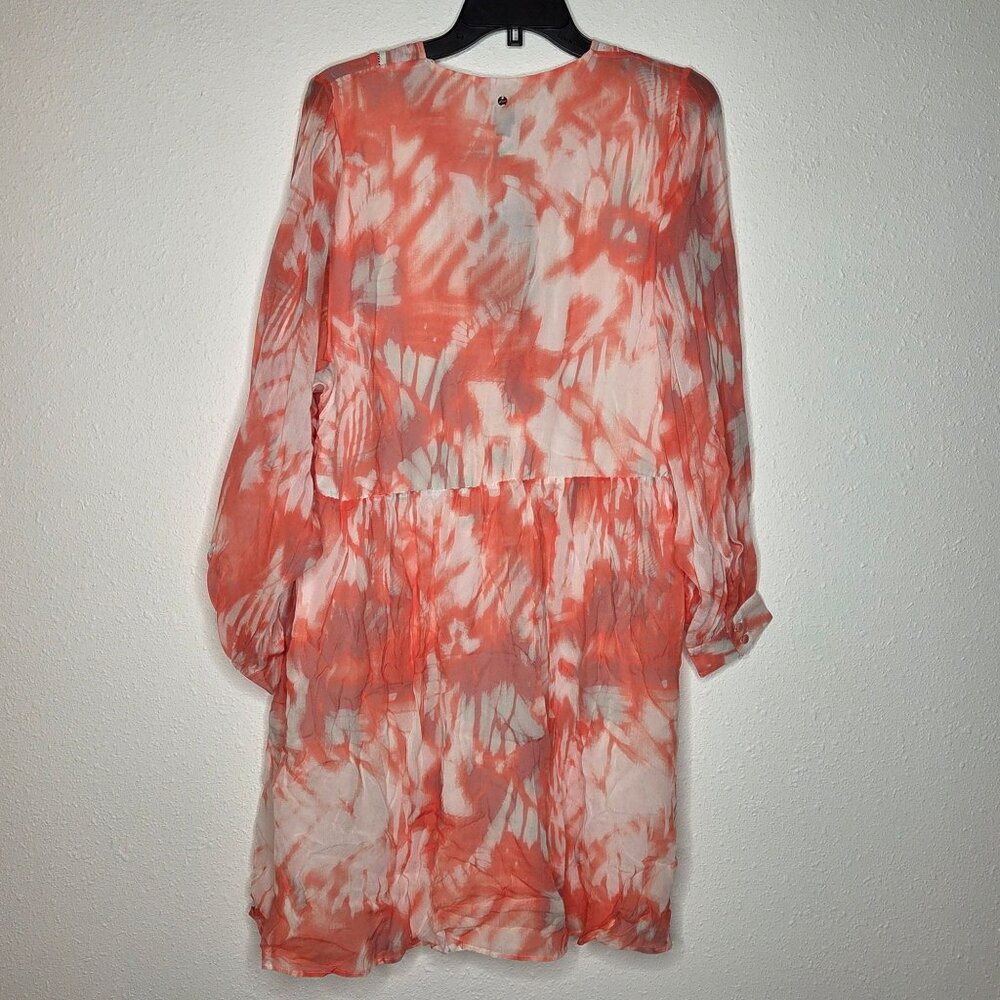 NWT BOSS Orange Print Long Sleeve Faux Wrap Dress - Picture 2 of 5